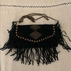 Miss Selfridge Gypsy black suede bag